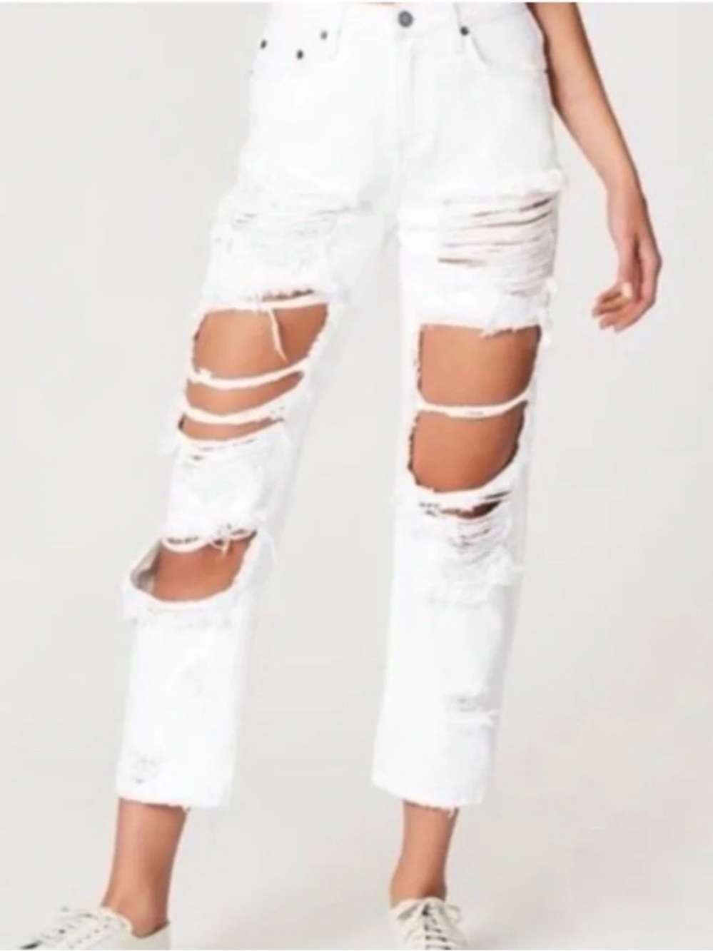 Carmar White Straight-Leg Heavily Distressed Jeans - like new!